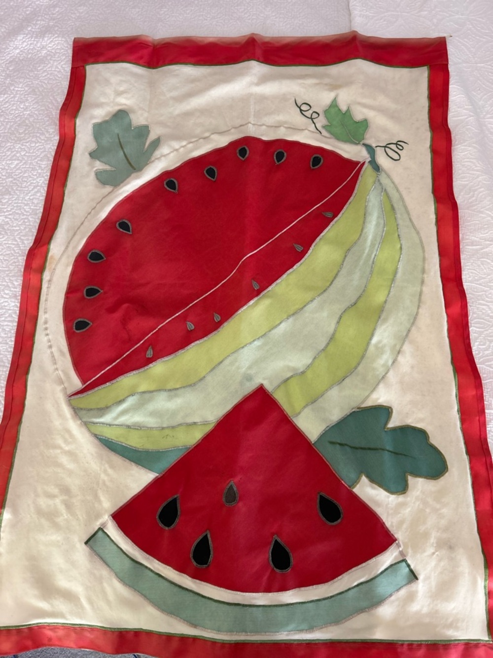 Watermelon Outdoor Flag- Wall Art - Red, Green, Cream- Summertime Fun!